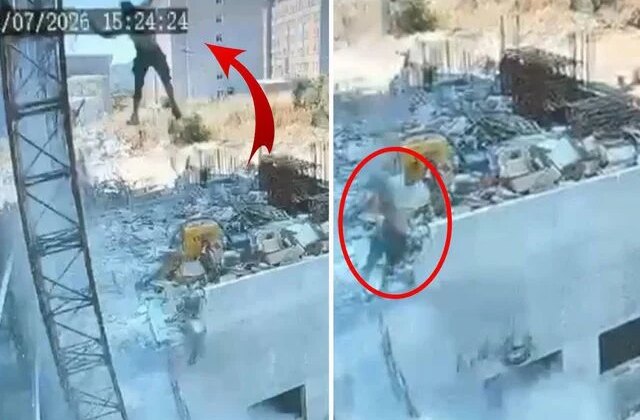 Çalıştığı inşaatta iskeleden düşen işçi ağır yaralandı; olay kamerada