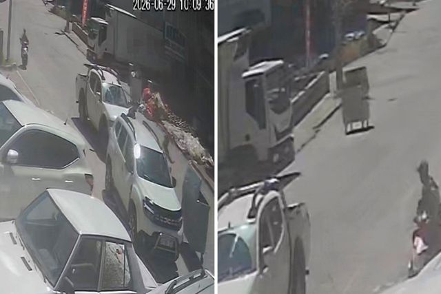 Bitlis Ahlat'ta Kontrolden Çıkan Çöp Konteyneri Caddeyi Tehlikeye Attı