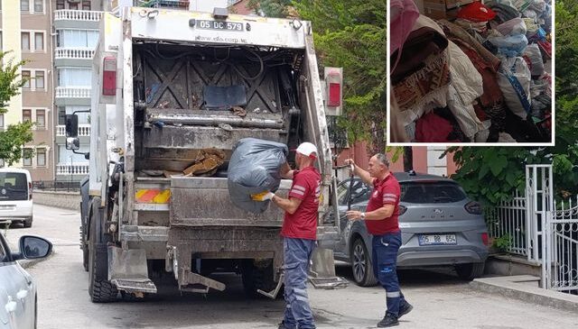 Mahalleyi canından bezdiren kokunun altından çöp ev çıktı, ekipler saatlerce temizledi