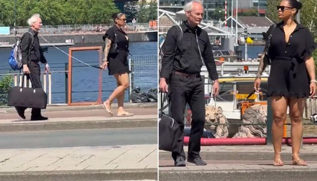 Amsterdam’da olay görüntü! Tasma takıp sokak boyunca gezdirdi