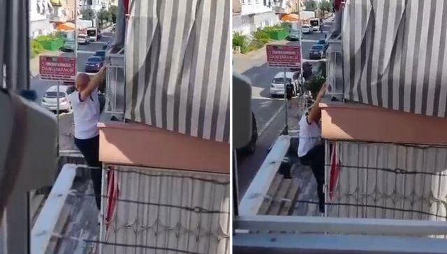 Balkon demirinde mahsur kaldı, itfaiye merdiveniyle kurtarıldı