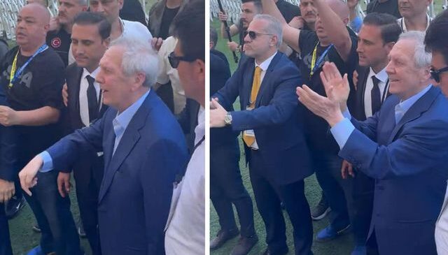 Aziz Yıldırım ve ekibi, Hakan Safi desteçilerinin olduğu tribüne geldi: Burdayım