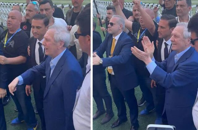 Aziz Yıldırım ve ekibi, Hakan Safi desteçilerinin olduğu tribüne geldi: Burdayım