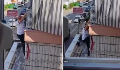 Balkon demirinde mahsur kaldı, itfaiye merdiveniyle kurtarıldı