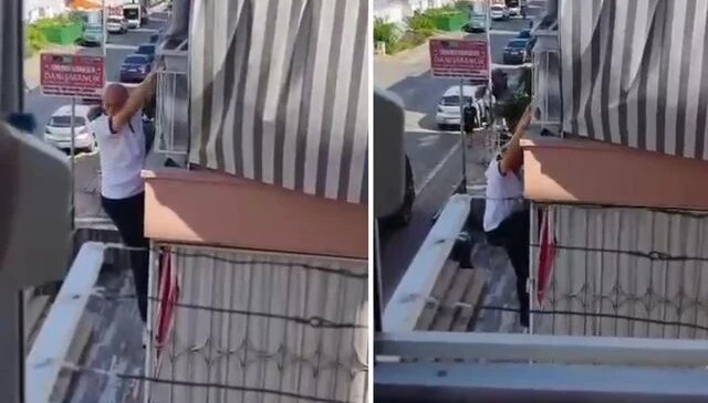 Balkon demirinde mahsur kaldı, itfaiye merdiveniyle kurtarıldı