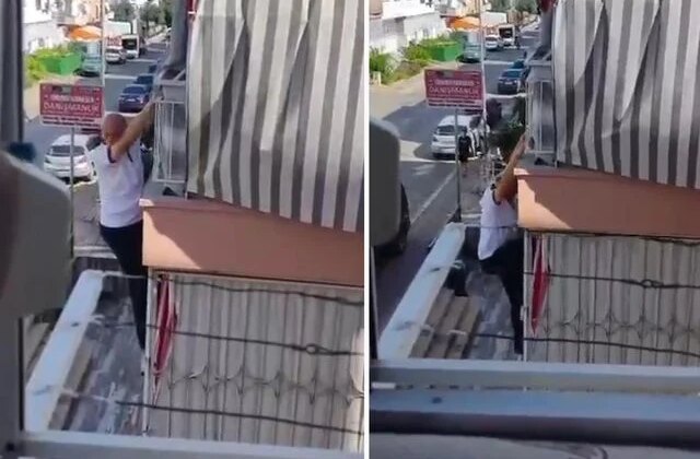 Balkon demirinde mahsur kaldı, itfaiye merdiveniyle kurtarıldı