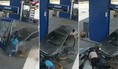 Benzin istasyonunda dehşet: Son hızla daldı, ezdiği yaralıyı çuval gibi yere fırlattı