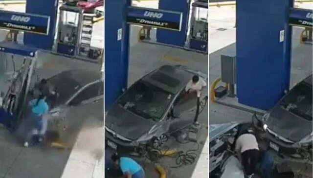Benzin istasyonunda dehşet: Son hızla daldı, ezdiği yaralıyı çuval gibi yere fırlattı