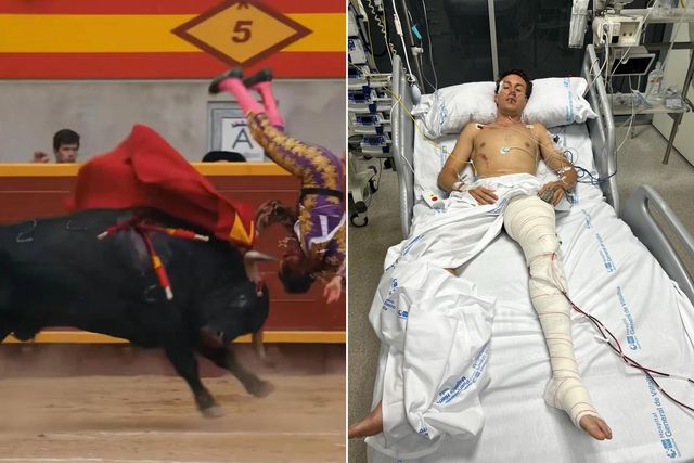 Boğanın hedefi olan genç matador ölümle pençeleşiyor