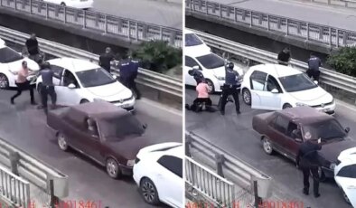 Cezaevi önünde 2 kişiyi yaralayıp otomobil gasbeden şüphelilerin yakalanma anı kamerada