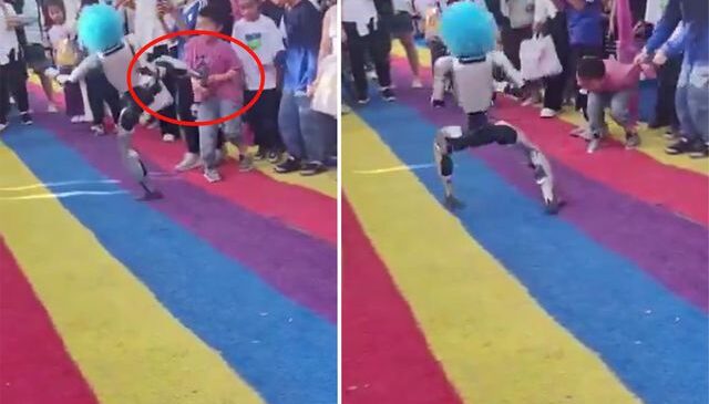 Dans eden palyaço robot çocuğa tekme attı