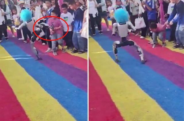 Dans eden palyaço robot çocuğa tekme attı