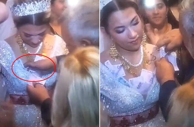 Düğünde olay görüntü! Kayınbabasının para takma şekli gelini rahatsız etti