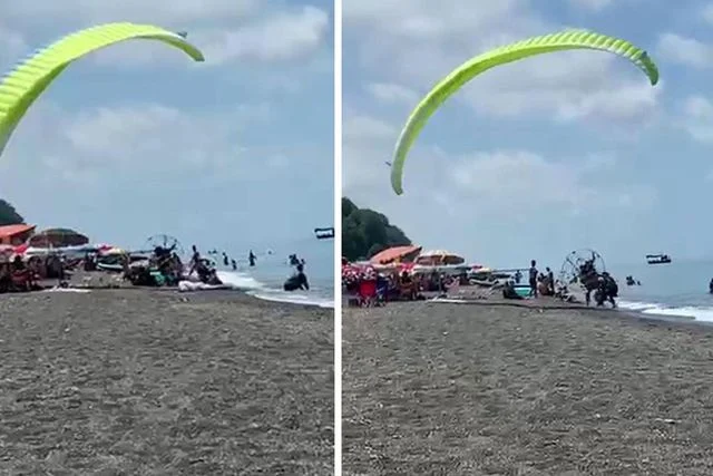 Plajda kontrolden çıkan motorlu paraşüt kalabalığa daldı: 3 yaralı