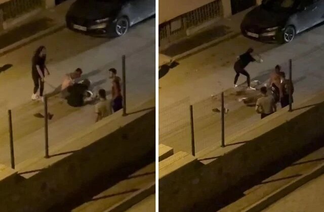 İki kadın sokak ortasında aralarına aldığı erkeğe dehşeti yaşattı