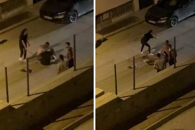 İki kadın sokak ortasında aralarına aldığı erkeğe dehşeti yaşattı
