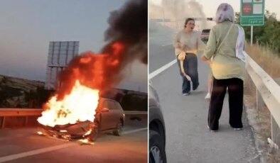 Elektrikli otomobilde faciaya ramak kala! Aile saniyelerle kurtuldu