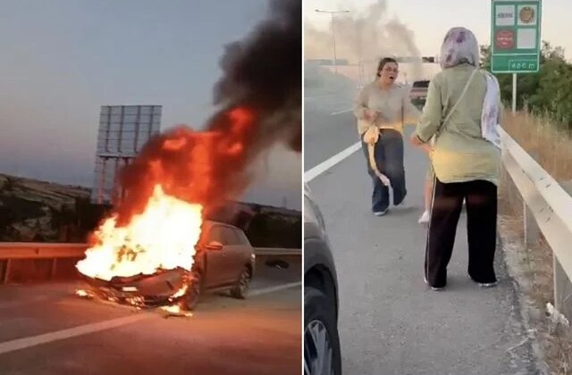 Elektrikli otomobilde faciaya ramak kala! Aile saniyelerle kurtuldu