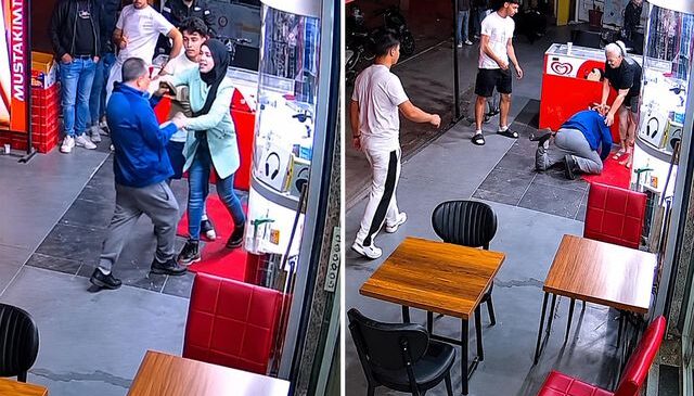 Kadın esnafa bıçak çekti, dondurma dolabına çarpıp yere kapaklandı
