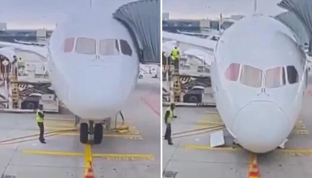Frankfurt’ta korku dolu anlar: Lufthansa’nın Boeing 787-9 uçağının ön iniş takımı çöktü