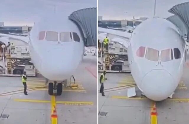 Frankfurt’ta korku dolu anlar: Lufthansa’nın Boeing 787-9 uçağının ön iniş takımı çöktü