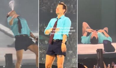 Harry Styles ağzından su püskürtürken nefessiz kaldı! Bir anda yere yığıldı