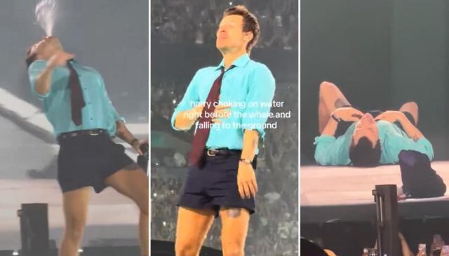 Harry Styles ağzından su püskürtürken nefessiz kaldı! Bir anda yere yığıldı