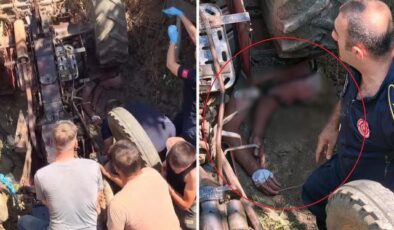 İki torunuyla birlikte traktörün altında kalan dedeyi itfaiye ekipleri kurtardı