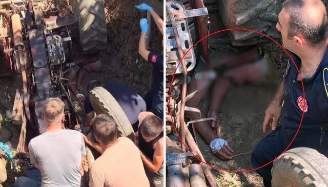 İki torunuyla birlikte traktörün altında kalan dedeyi itfaiye ekipleri kurtardı