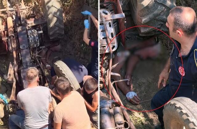 İki torunuyla birlikte traktörün altında kalan dedeyi itfaiye ekipleri kurtardı