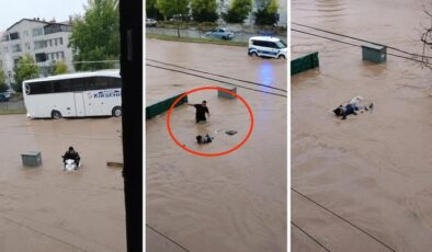 Kırşehir’de motosikletiyle sele kapılan yaşlı adamı vatandaşlar kurtardı