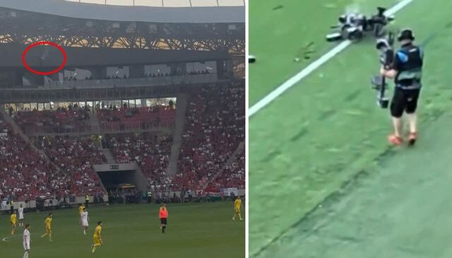 Maçın önüne geçen olay! Yanarak aşağı düştü, herkesin ağzı açık kaldı