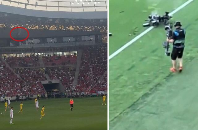 Maçın önüne geçen olay! Yanarak aşağı düştü, herkesin ağzı açık kaldı