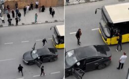Önce başka otomobile sonra otobüse çarptı, aracının aldığı hasarı görünce sinirlerine hakim olamadı
