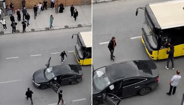 Önce başka otomobile sonra otobüse çarptı, aracının aldığı hasarı görünce sinirlerine hakim olamadı