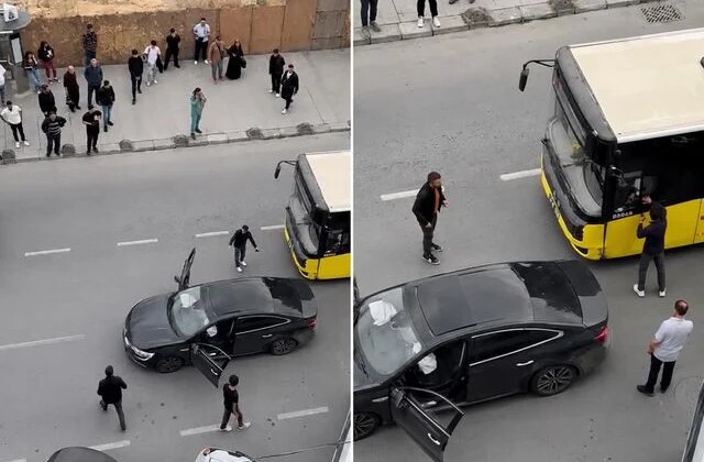 Önce başka otomobile sonra otobüse çarptı, aracının aldığı hasarı görünce sinirlerine hakim olamadı