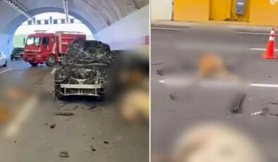 Tünelde ortalık savaş alanı! Araçlar hurdaya döndü, 10 inek telef oldu