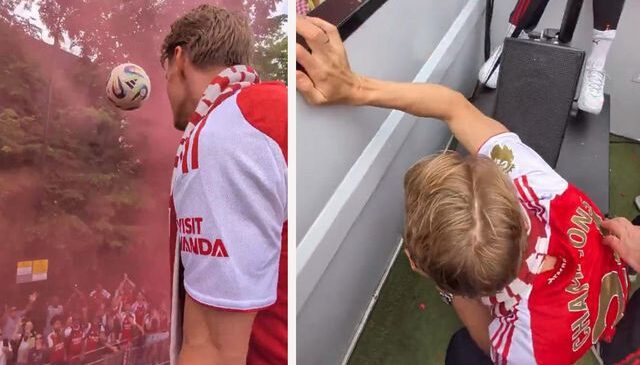 Odegaard’ın taraftarlara fırlattığı top hiç olmaması gereken kişiye isabet etti