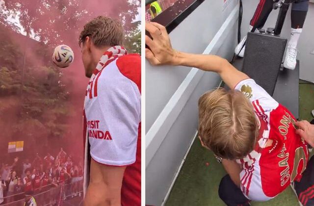 Odegaard’ın taraftarlara fırlattığı top hiç olmaması gereken kişiye isabet etti