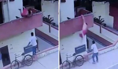 Tembelliğin sonu kötü Bitti: Dondurmacıya uzanayım derken balkondan yere çakıldı!