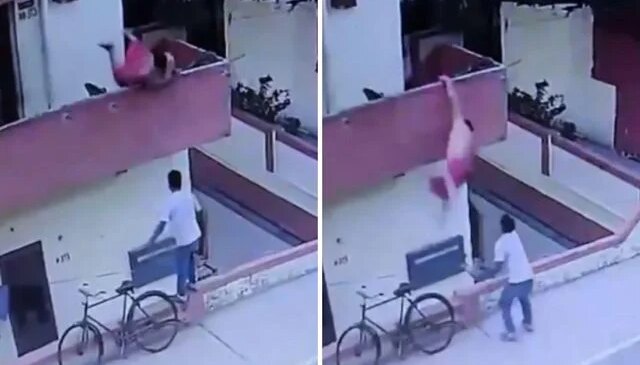 Tembelliğin sonu kötü Bitti: Dondurmacıya uzanayım derken balkondan yere çakıldı!