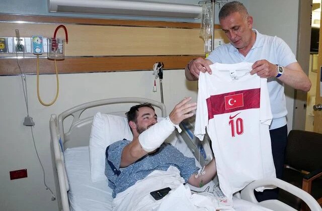 TFF Başkanı Hacıosmanoğlu, kaza geçiren ABD’li polisi hastanede ziyaret etti