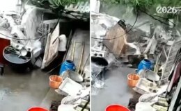 Tuvalete giren kadının üzerine bina çöktü! O anlar kamerada