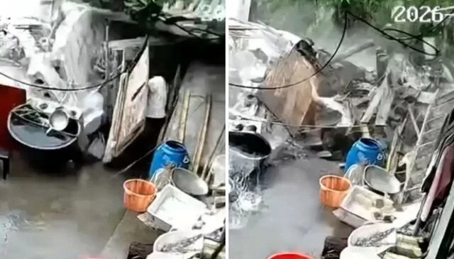 Tuvalete giren kadının üzerine bina çöktü! O anlar kamerada