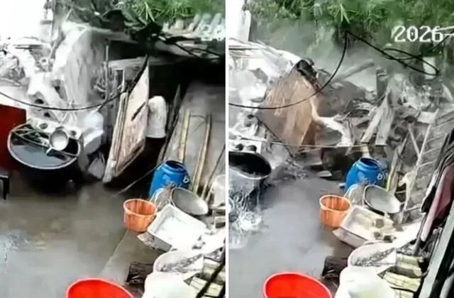 Tuvalete giren kadının üzerine bina çöktü! O anlar kamerada