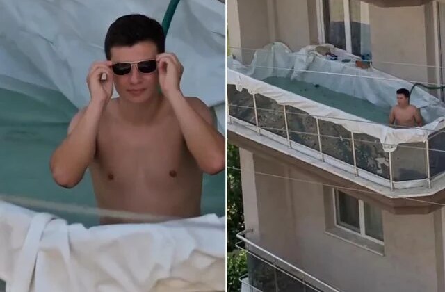 Yaz sıcağına “Mühendis” çözümü! Balkonunu devasa bir havuza çevirdi