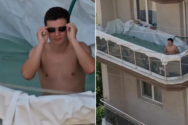 Yaz sıcağına “Mühendis” çözümü! Balkonunu devasa bir havuza çevirdi