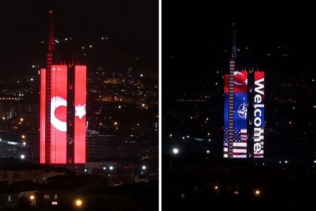 Ankara'da NATO üyesi ülkelerin bayrakları binaya yansıtıldı