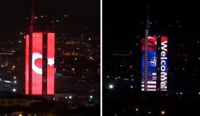 Ankara’da NATO üyesi ülkelerin bayrakları binaya yansıtıldı