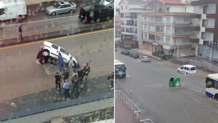Ankara felç oldu: Yol çöktü, araç çukura düştü